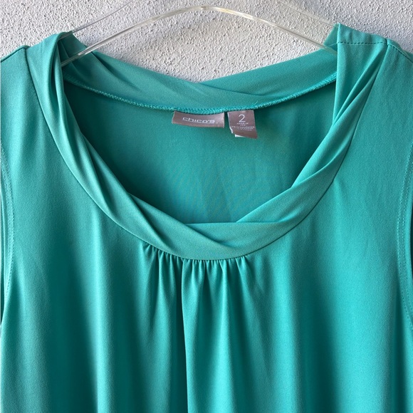 Chico’s Large Green Rolled Neck Tank Top Career Office Casual Sleeveless Stretch - Picture 5 of 8